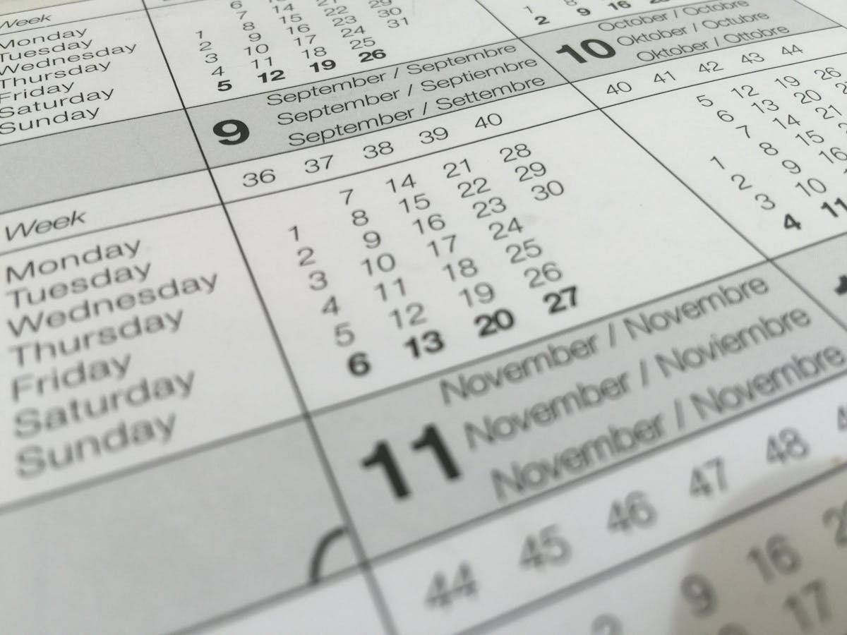 Calendar showing countdown to important deadline