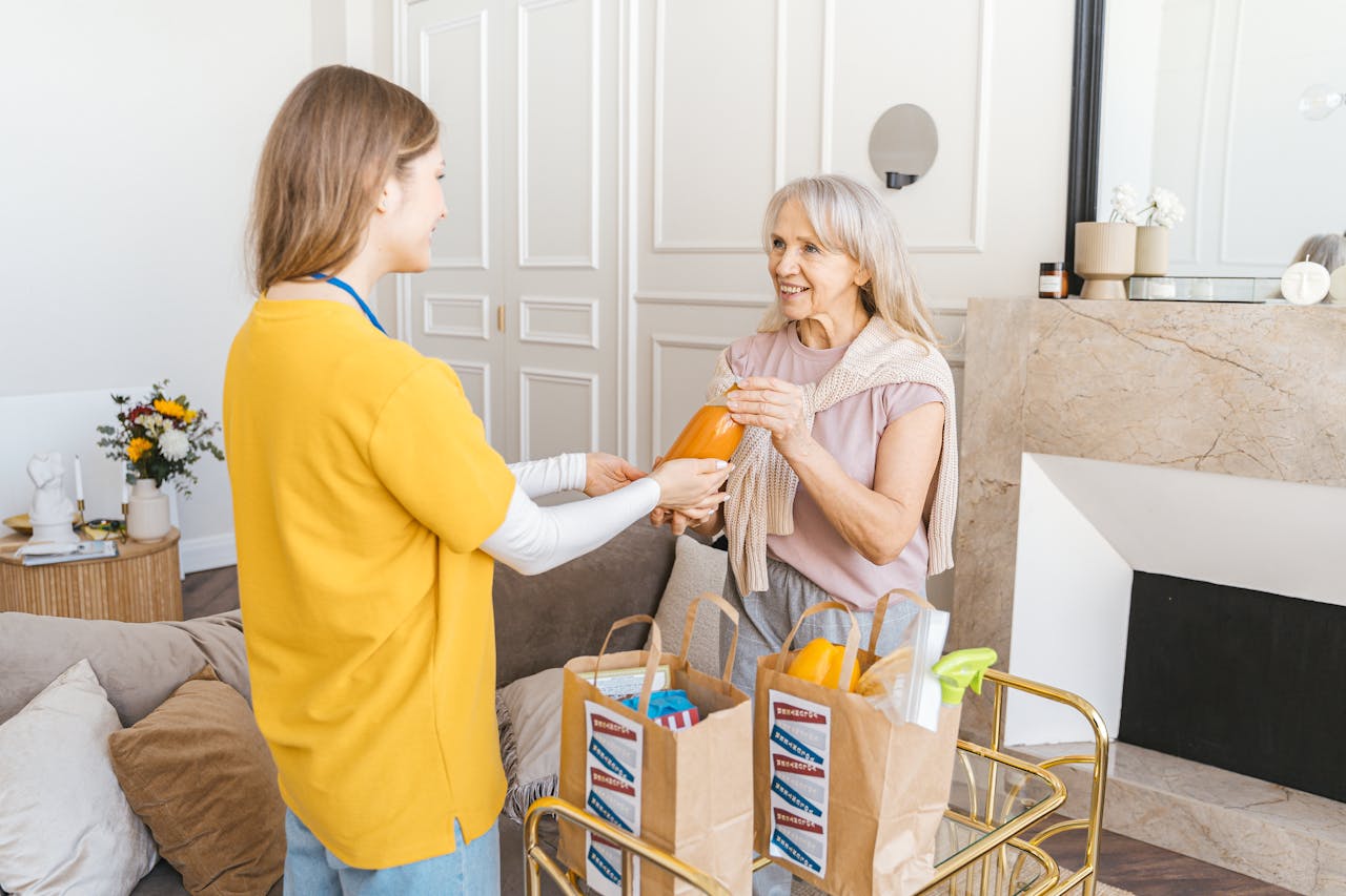 Professional caregiver arriving to provide backup home care for senior
